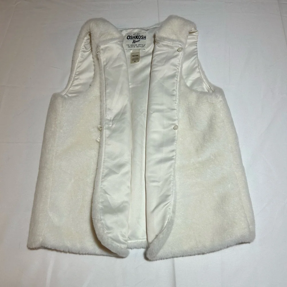 OshKosh B'gosh Girls Size 14 Ivory Faux Fur Lined Vest Sleeveless